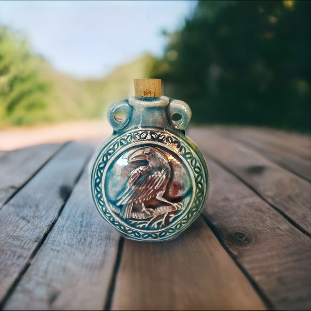 Raven Raku Ceramic Bottle