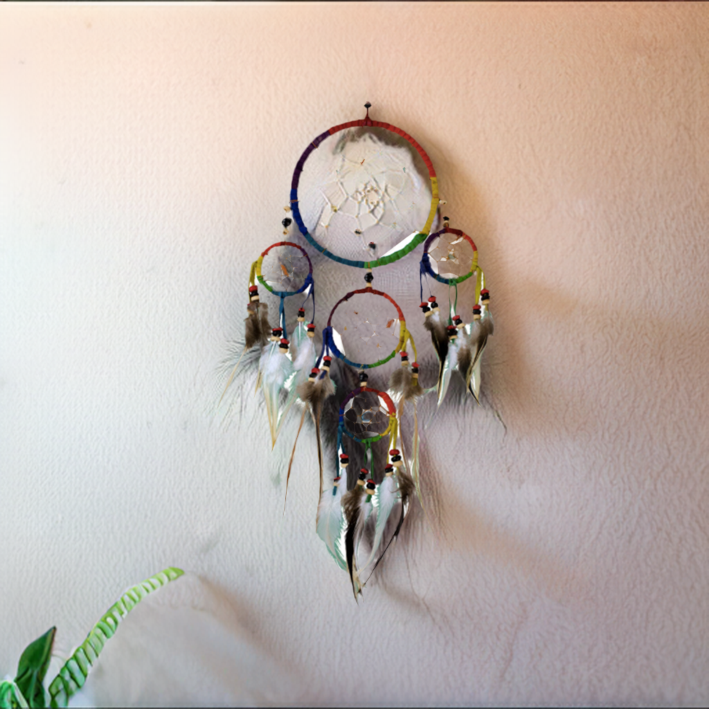 Rainbow Leather Dreamcatcher Wall Hanging